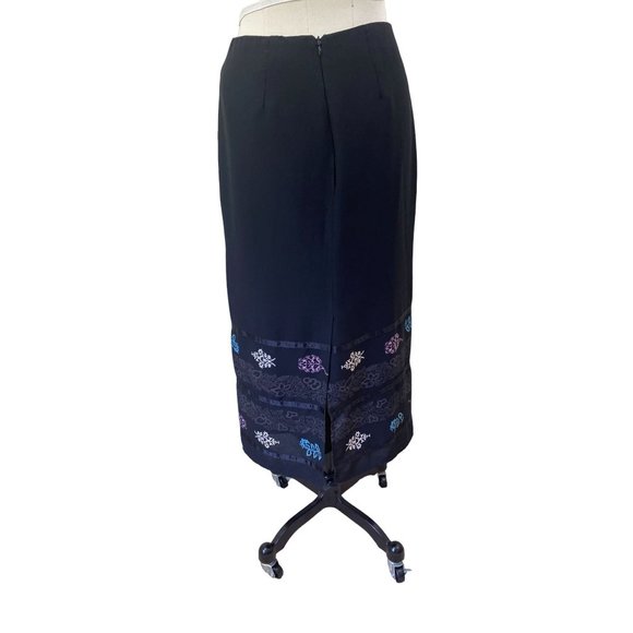 Sag Harbor VTG Y2K Womens Skirt 4P Black Midi Floral Satin Hem Cottage Fairy - Picture 4 of 10